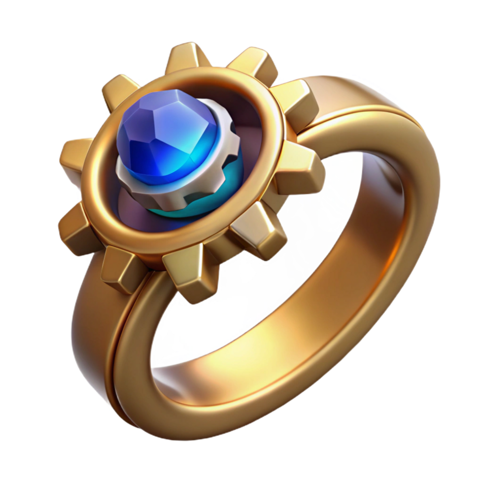 spectacular distinguished Steampunk ring with a rotating gear and a gemstone setting. NO BACKGROUND with Transparent Background. png