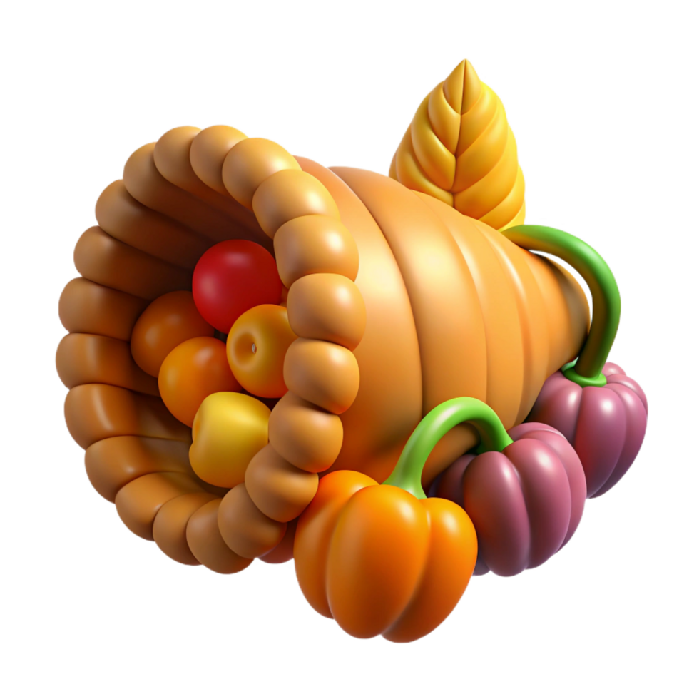 inspired bohemian Cornucopia, horn of plenty, abundance symbol, NO BACKGROUND with Transparent Background. museum quality png