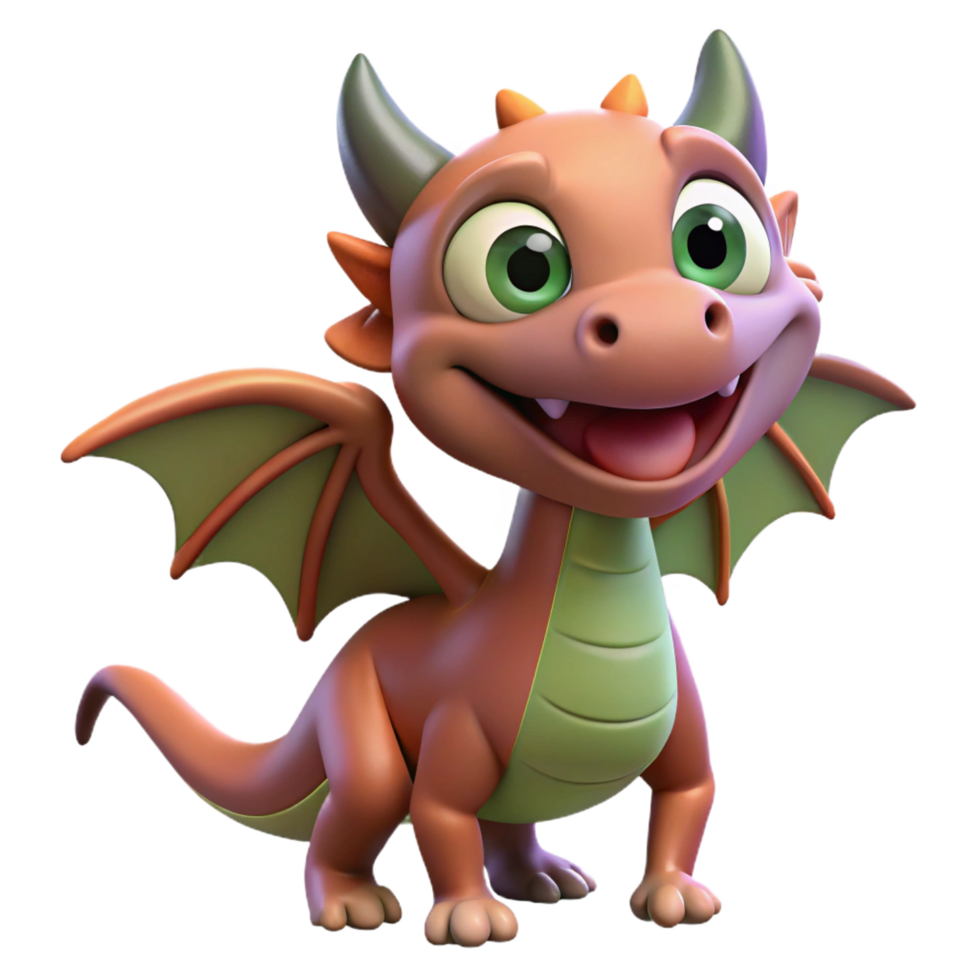 striking distinguished Smiling cartoon dragon, playful expression, small wings, NO BACKGROUND with Transparent Background. png