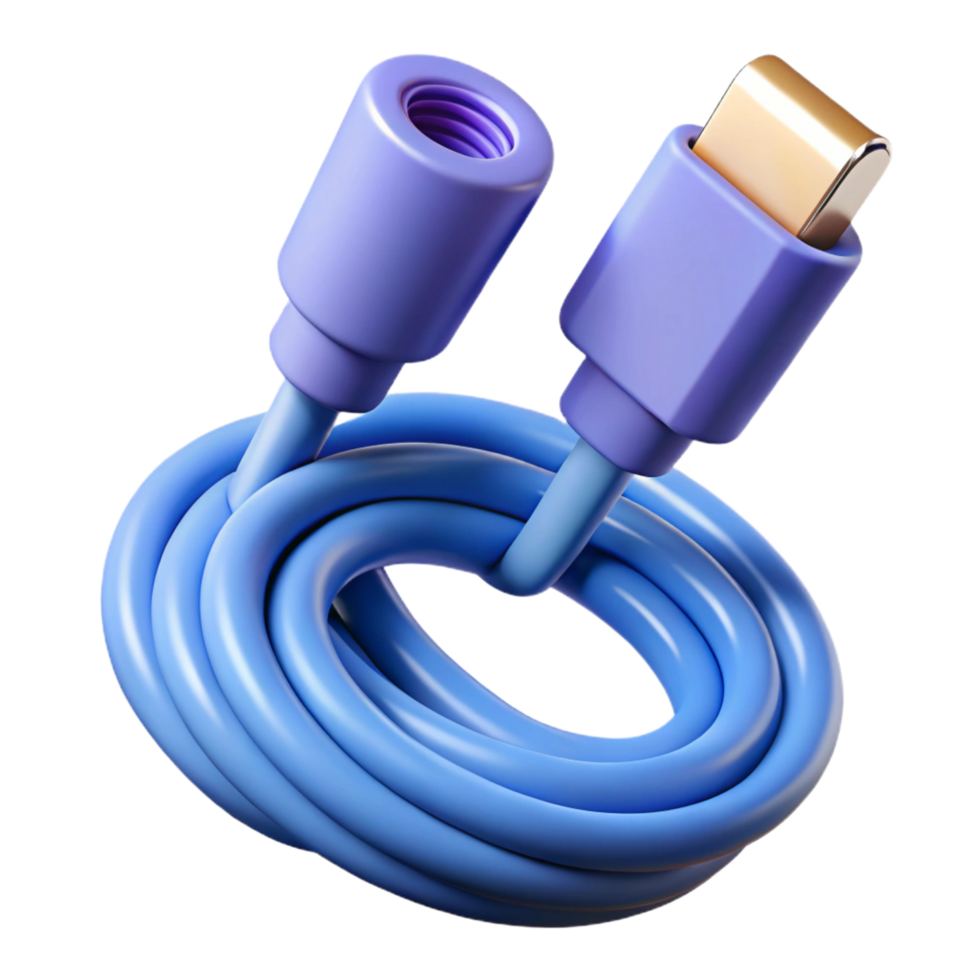 exquisite energetic baroque USB-C charging cable coiled neatly, NO BACKGROUND with Transparent Background. impeccable png