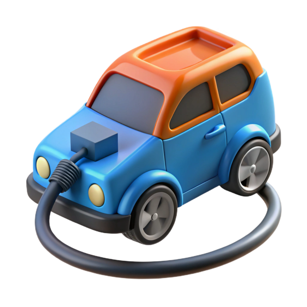 dramatic splendid Electric car charging cable plugged into a car, NO BACKGROUND with Transparent Background. museum quality png