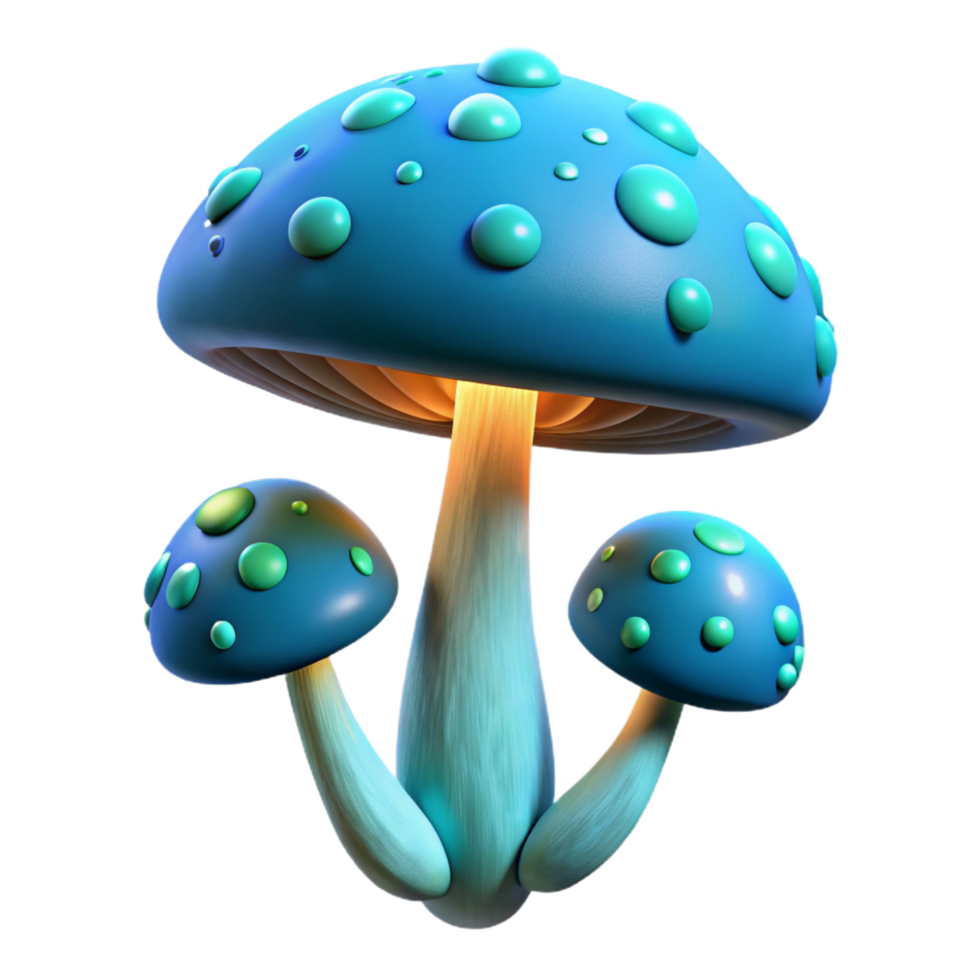 spectacular dynamic retro Alien fungus, bioluminescent, strange texture, glowing spores. NO BACKGROUND with Transparent Background. refined png