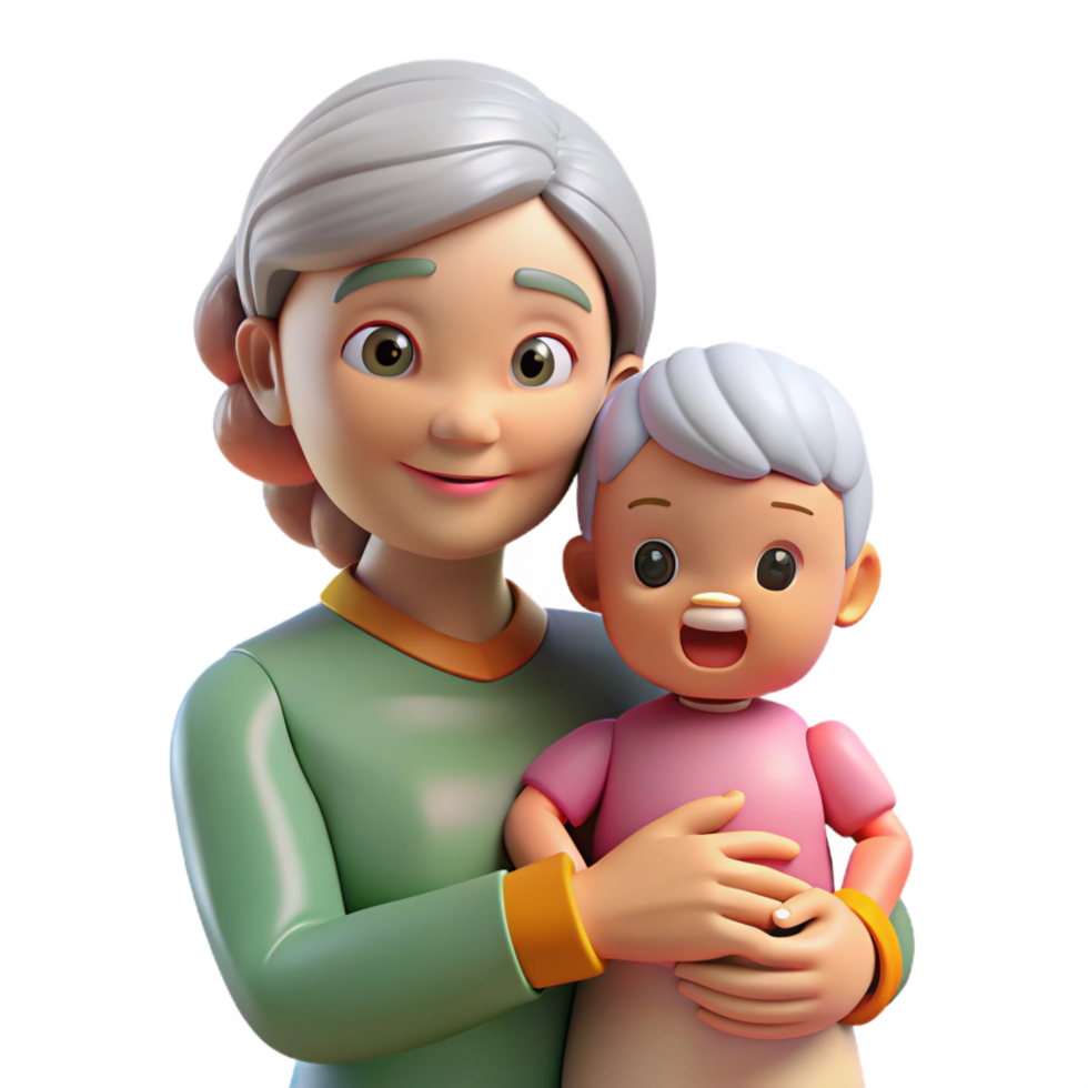 melancholic breathtaking Elderly woman holding grandchild NO BACKGROUND with Transparent Background. elite png