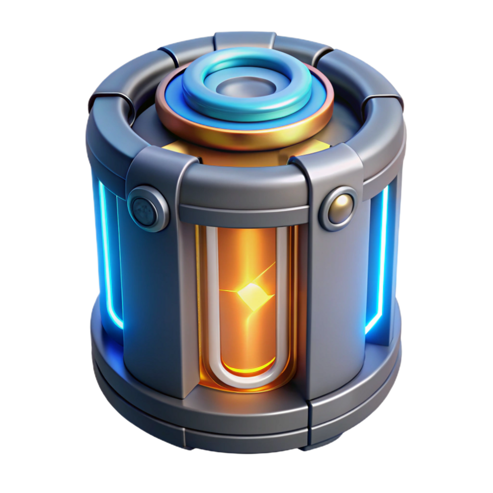 whimsical spectacular Advanced power cell, glowing core, energy conduits. NO BACKGROUND with Transparent Background. gallery standard png