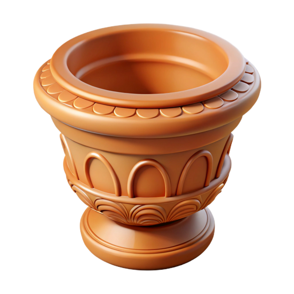harmonious splendid Terracotta flower pot, classical design, NO BACKGROUND with Transparent Background. professional png