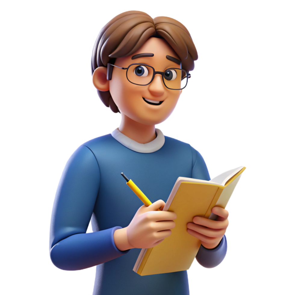 mesmerizing remarkable College student writing in notebook NO BACKGROUND with Transparent Background. png