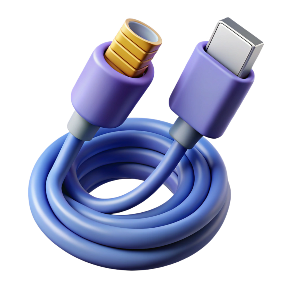 alluring iconic USB-C charging cable coiled neatly, NO BACKGROUND with Transparent Background. png