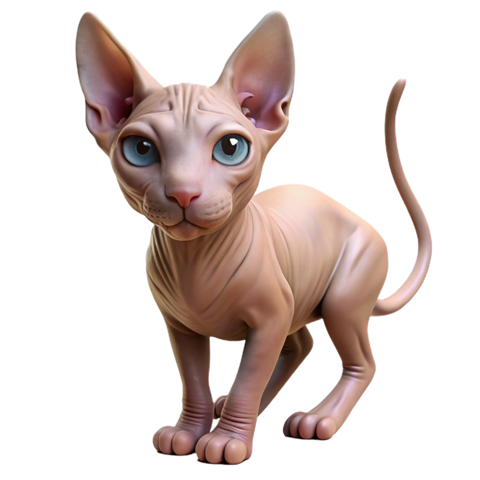 pristine urban A Sphynx cat, hairless and wrinkled. NO BACKGROUND with Transparent Background. fine detail png