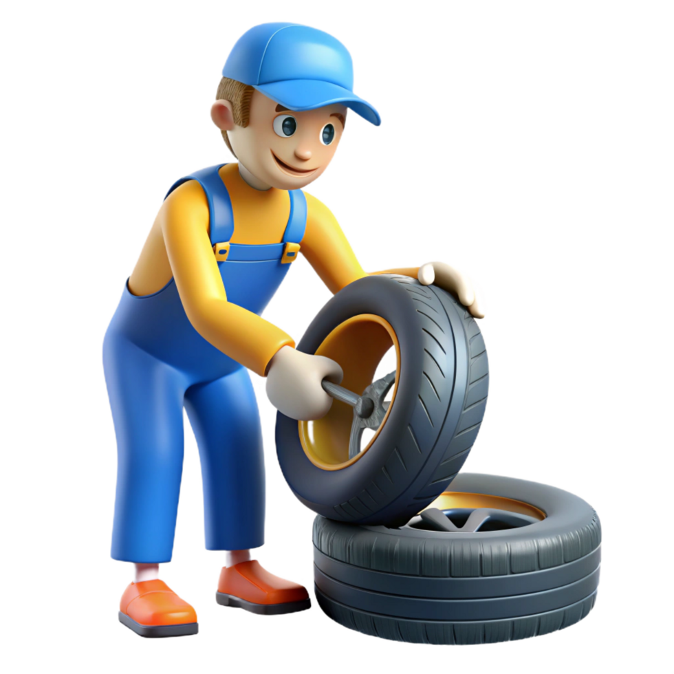 immaculate remarkable Car mechanic changing tire NO BACKGROUND with Transparent Background. png