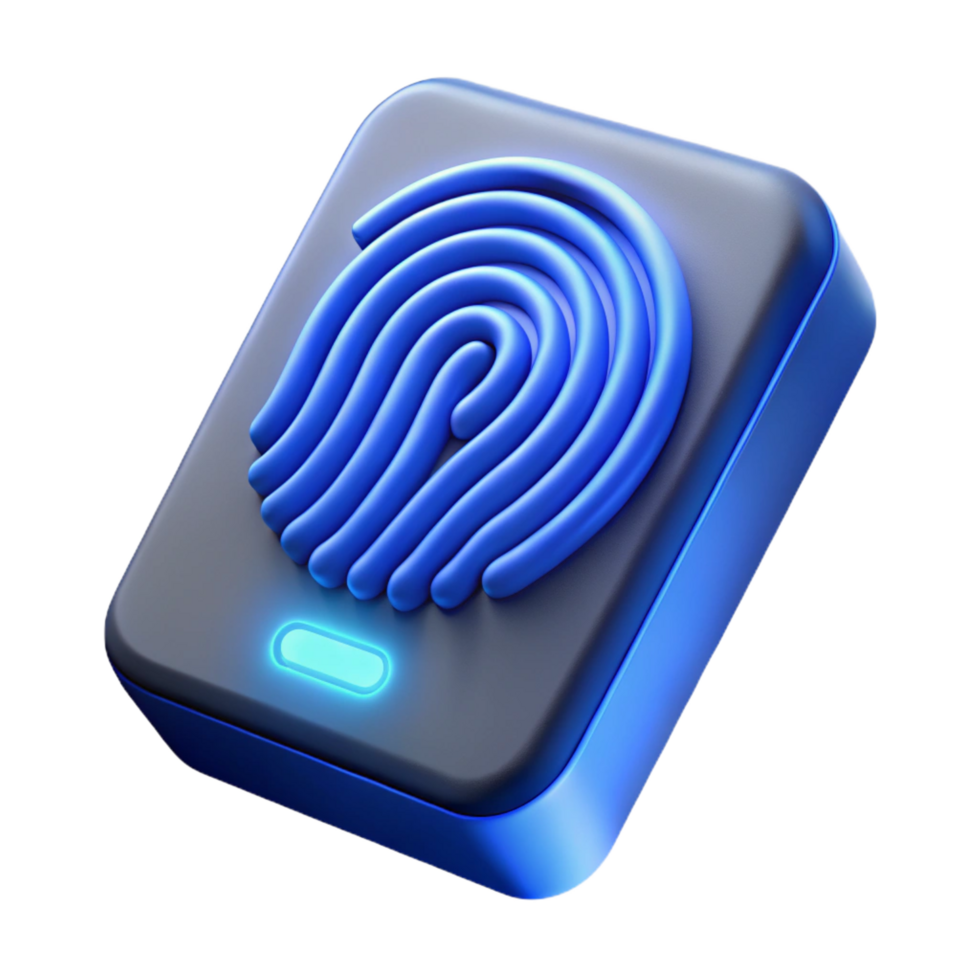 alluring calm impressionist Fingerprint scanner illuminated with blue light, NO BACKGROUND with Transparent Background. original png
