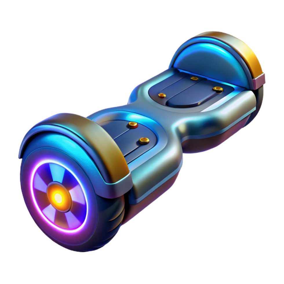 immaculate unforgettable Futuristic hoverboard with glowing lights NO BACKGROUND with Transparent Background. png