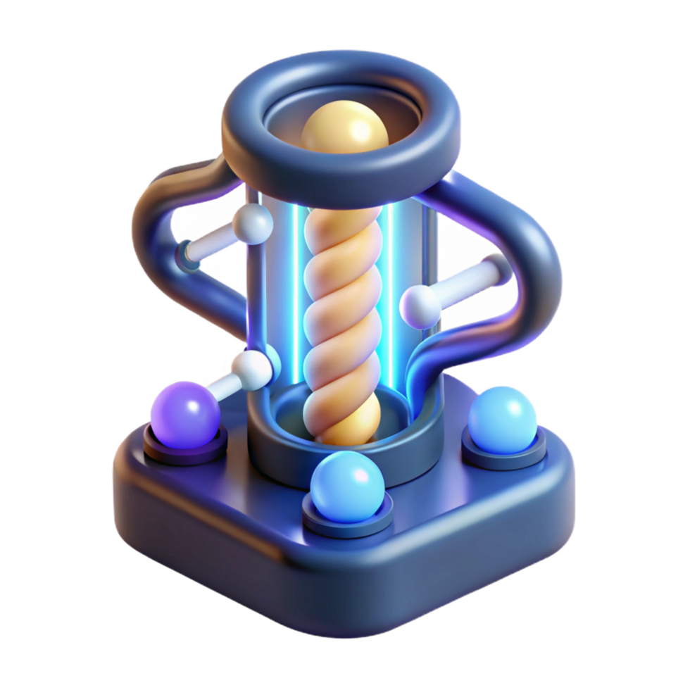 melancholic spectacular Genetic sequencing device with glowing DNA strands NO BACKGROUND with Transparent Background. high resolution png