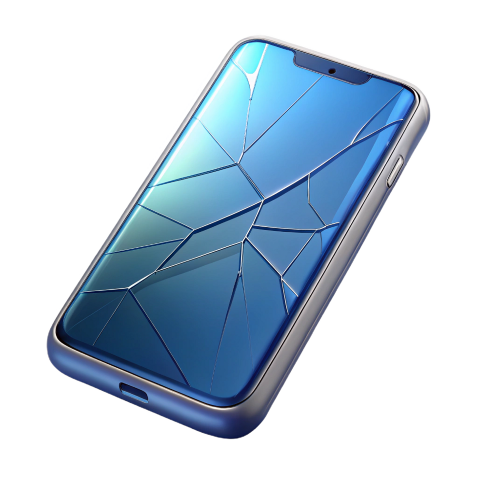 enchanting elegant Modern smartphone with cracked screen, NO BACKGROUND with Transparent Background. top-tier png