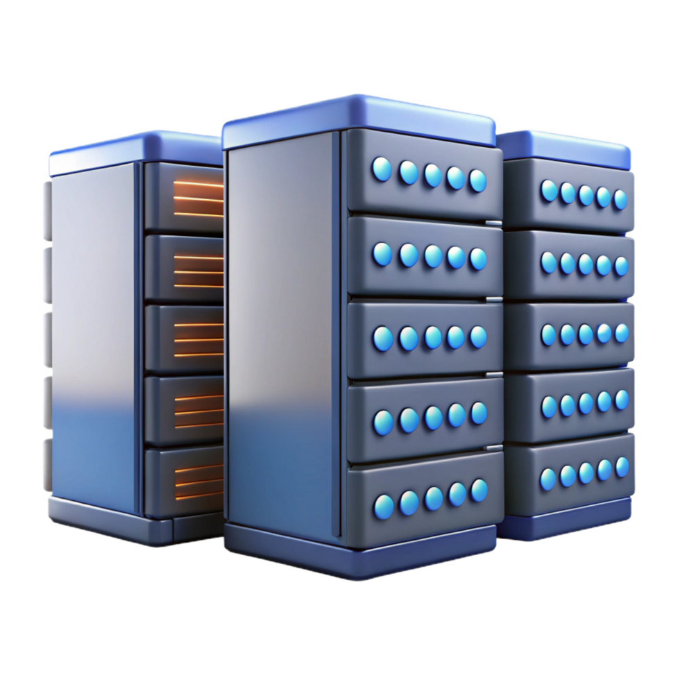 mysterious exquisite Data center with rows of servers, NO BACKGROUND with Transparent Background. refined png