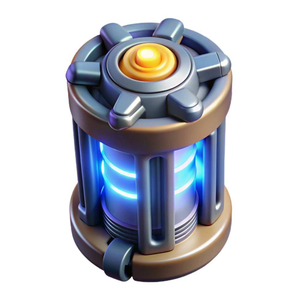 joyful picturesque Advanced power cell, glowing core, energy conduits. NO BACKGROUND with Transparent Background. studio quality png