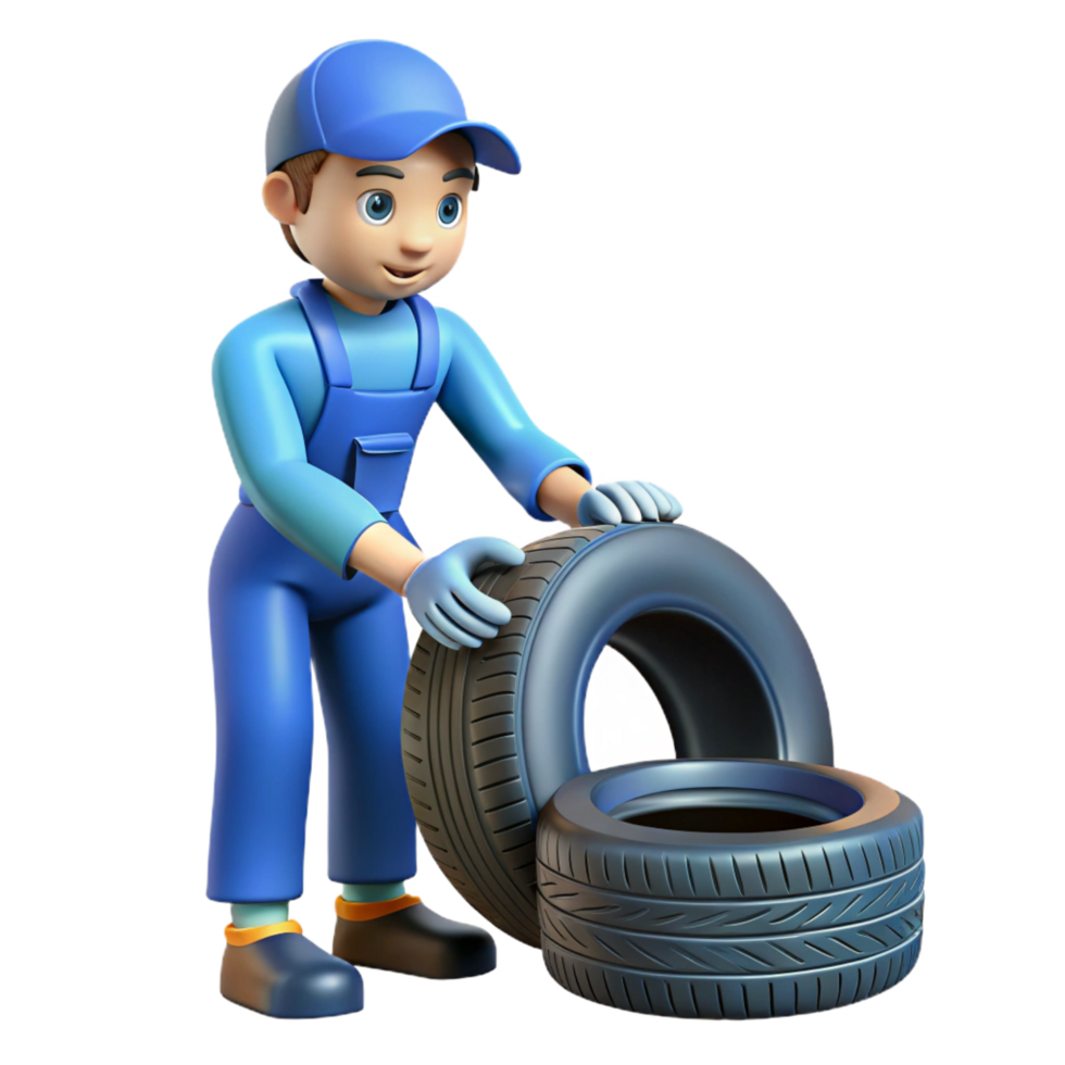 mesmerizing industrial Car mechanic changing tire NO BACKGROUND with Transparent Background. exclusive png