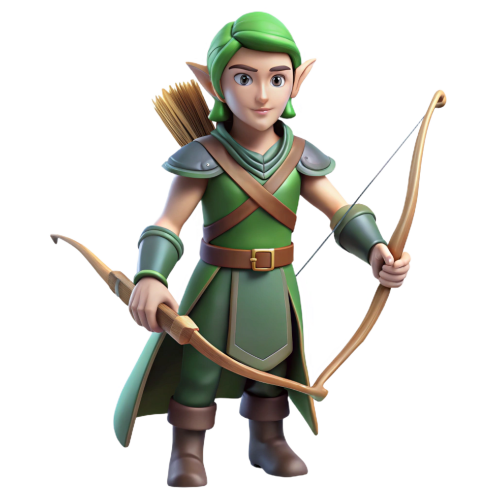 glorious tranquil contemporary A majestic elf, holding a longbow. NO BACKGROUND with Transparent Background. premium png