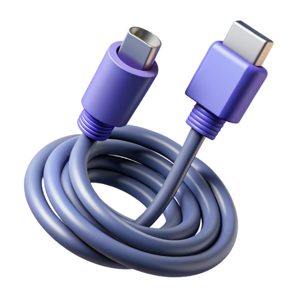 dramatic joyful surreal USB-C charging cable coiled neatly, NO BACKGROUND with Transparent Background. ultra HD png
