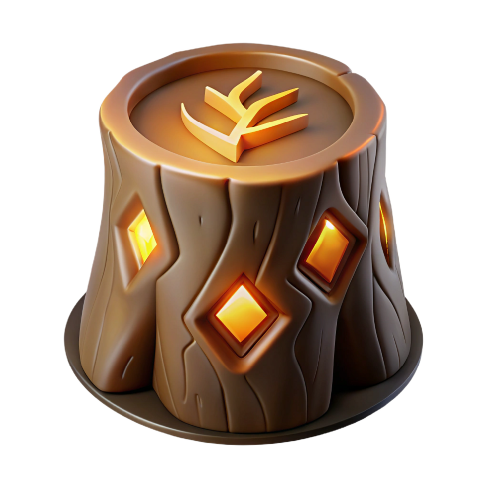 dramatic splendid Tree stump, glowing runes carved into it NO BACKGROUND with Transparent Background. detailed png