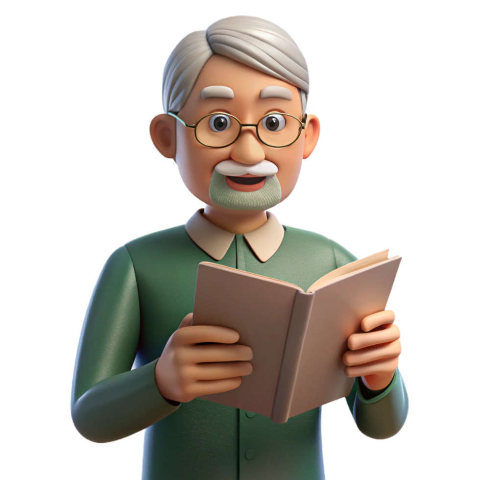 extraordinary melancholic organic Thoughtful senior man reading book NO BACKGROUND with Transparent Background. perfect clarity png