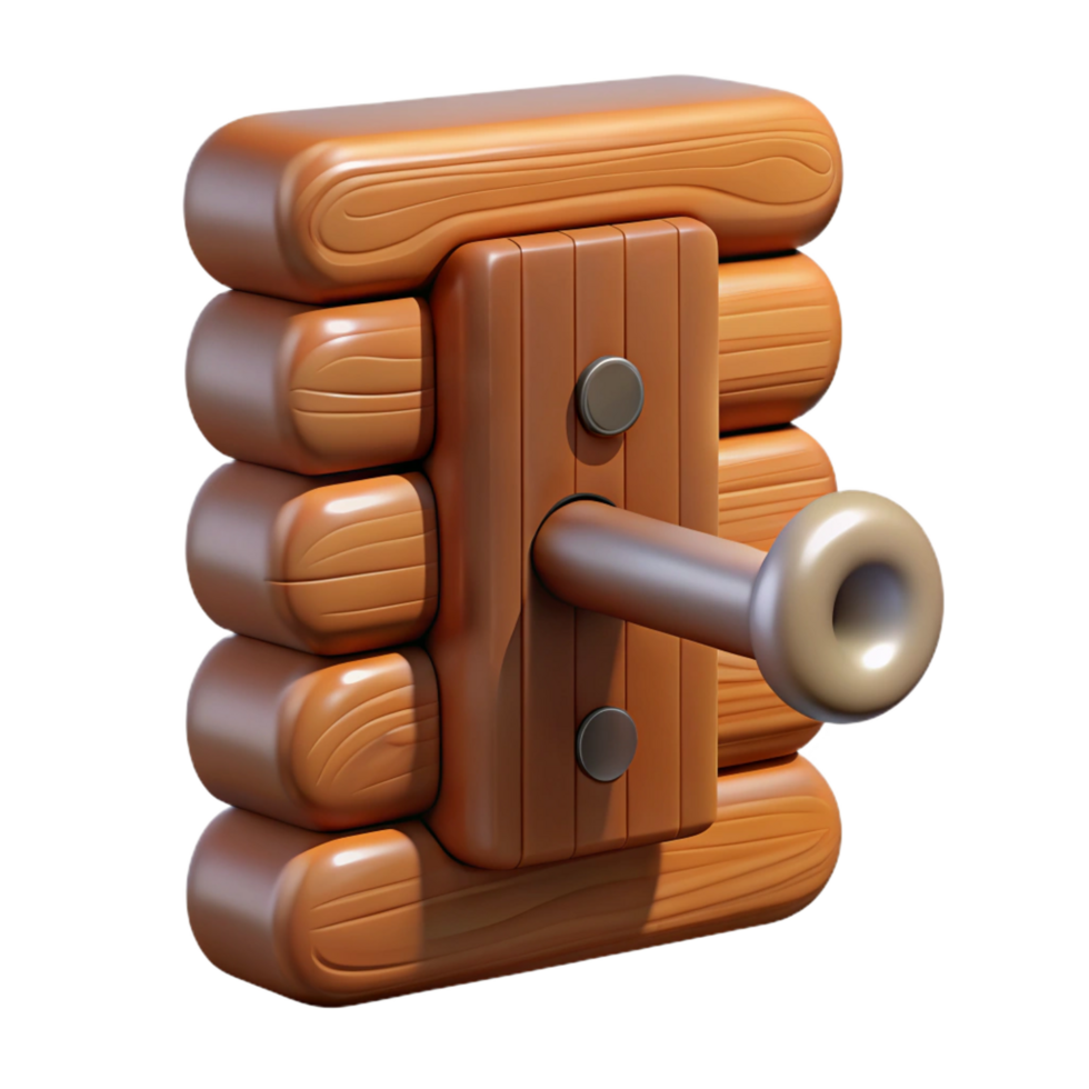 pristine sought-after Log cabin wooden door handle, NO BACKGROUND with Transparent Background. png