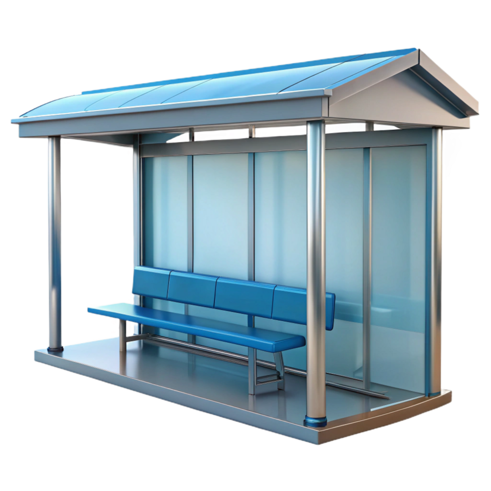 bold beautiful Bus stop shelter, glass and metal, NO BACKGROUND with Transparent Background. elite png
