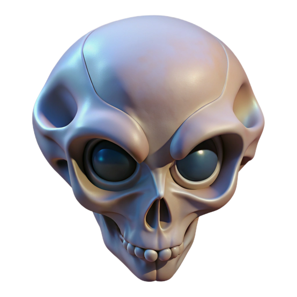 melancholic serene Alien skull with intricate bone structure. NO BACKGROUND with Transparent Background. museum quality png