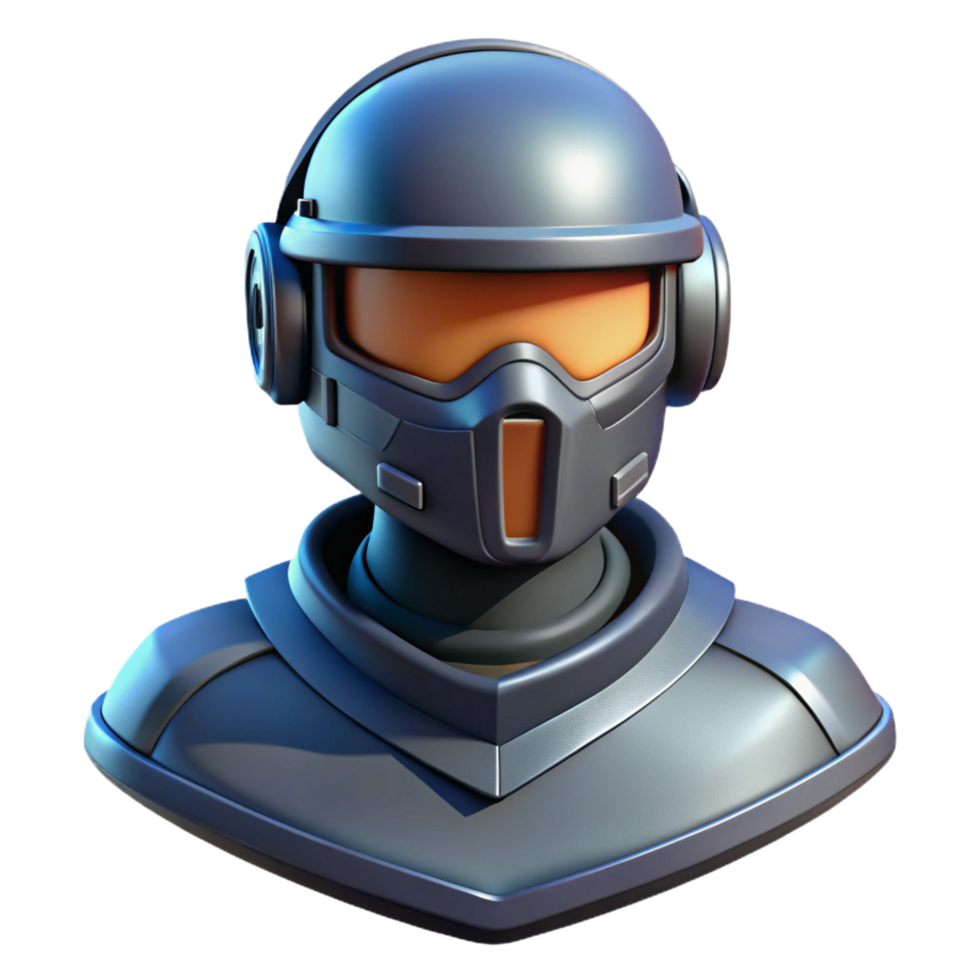 passionate striking Sci-fi soldier helmet with integrated visor NO BACKGROUND with Transparent Background. 4K png