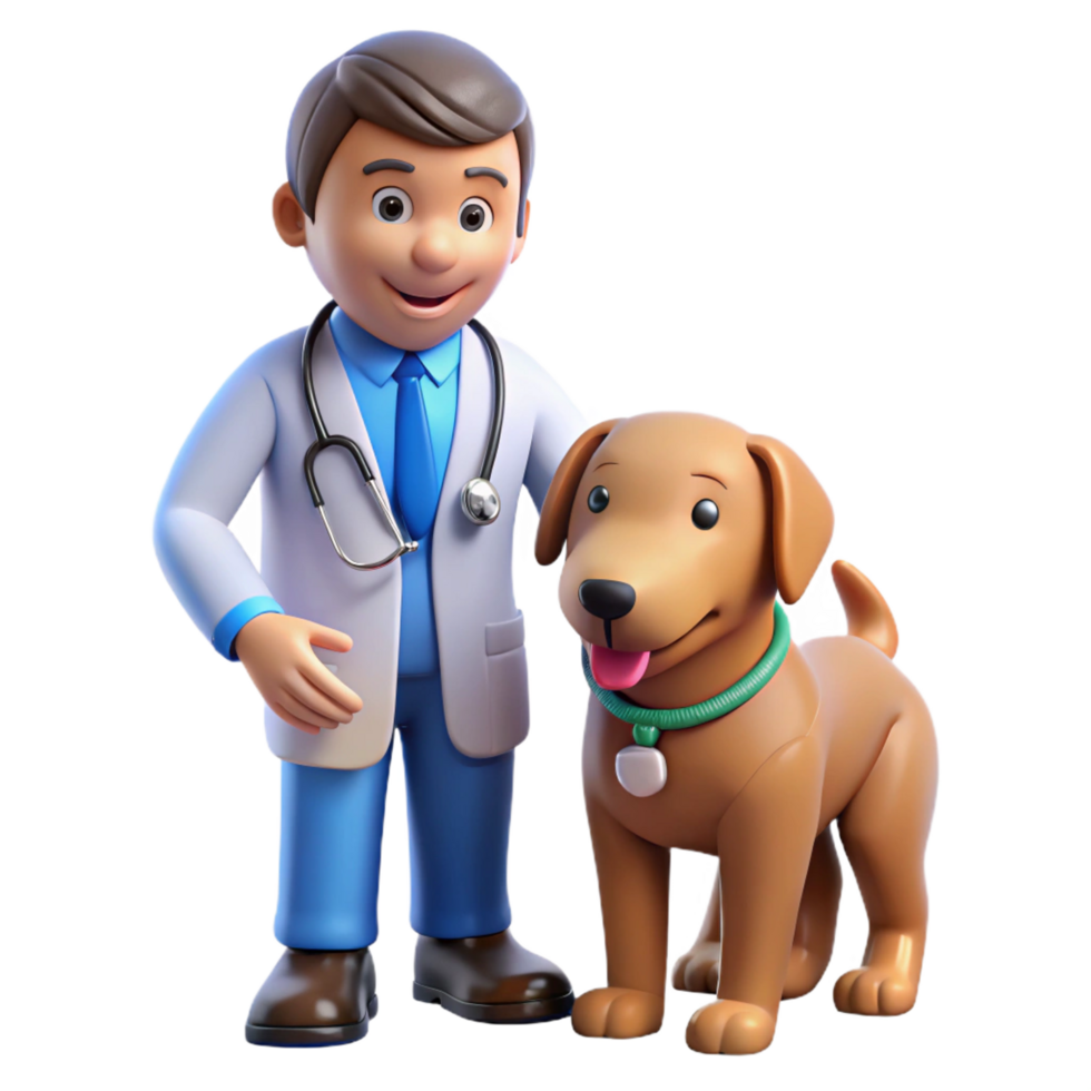 vibrant playful bohemian Veterinarian examining dog NO BACKGROUND with Transparent Background. museum quality png