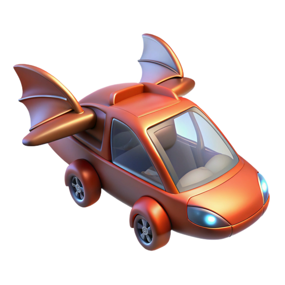 joyful alluring Flying car with retractable wings, NO BACKGROUND with Transparent Background. professional png