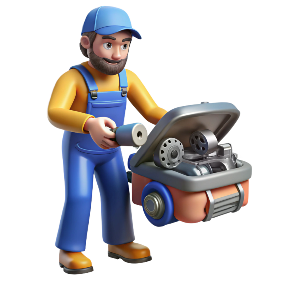 mysterious enchanting Auto mechanic repairing car engine NO BACKGROUND with Transparent Background. ultra HD png