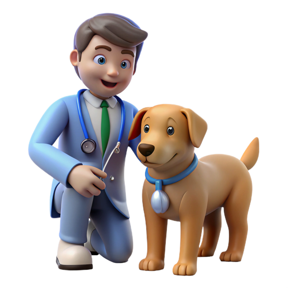 magnificent dramatic coastal Veterinarian examining dog NO BACKGROUND with Transparent Background. luxury png