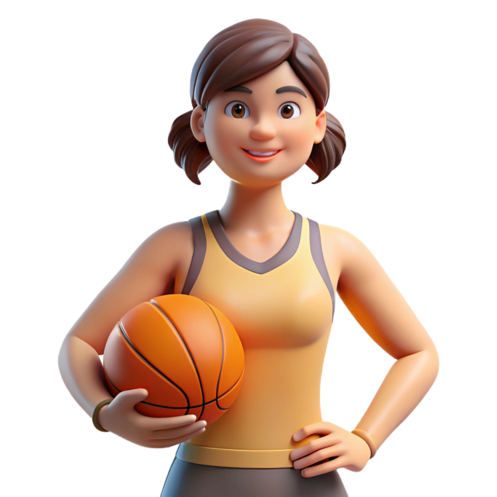 elegant remarkable Confident female athlete holding basketball NO BACKGROUND with Transparent Background. png