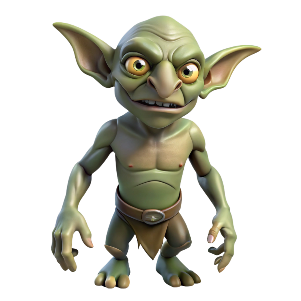 serene avant-garde A Goblin, grotesque humanoid creature, NO BACKGROUND with Transparent Background. detailed png