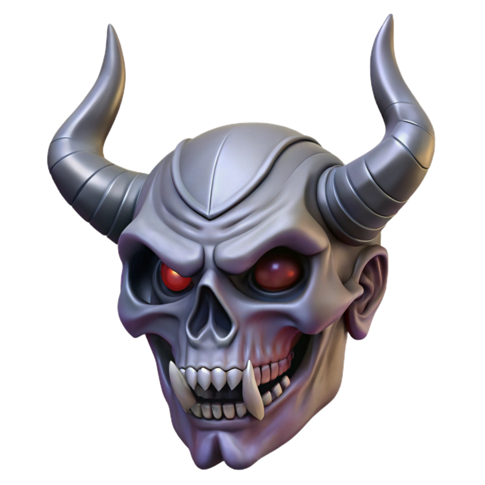 sumptuous renaissance A horned demon skull, menacing and detailed. NO BACKGROUND with Transparent Background. high quality png