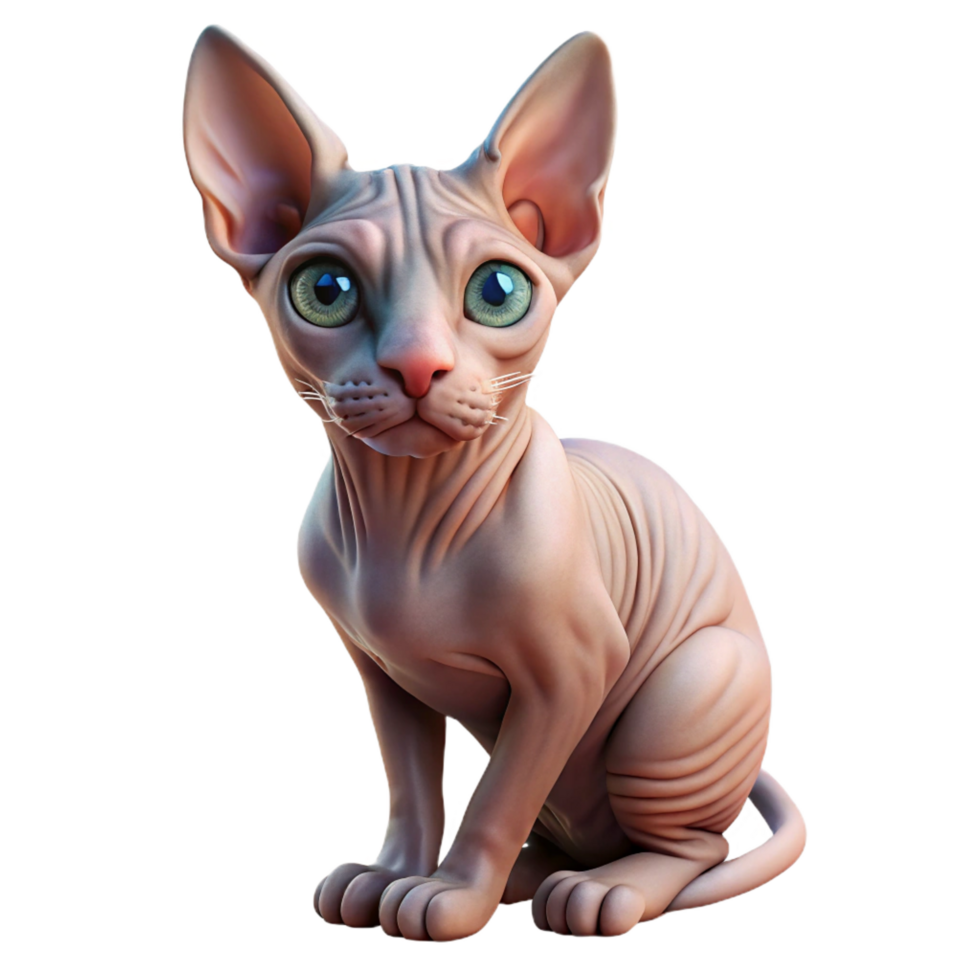 captivating whimsical surreal A Sphynx cat, hairless and wrinkled. NO BACKGROUND with Transparent Background. high quality png