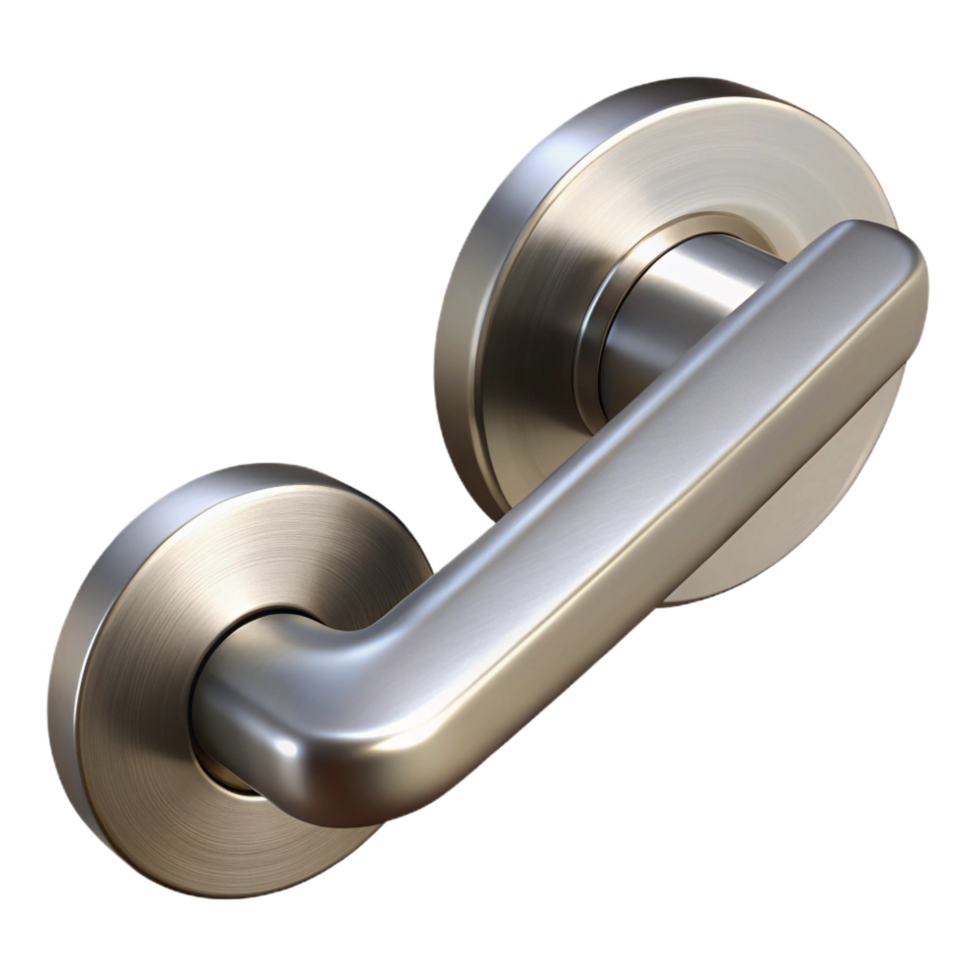 gorgeous baroque Modern door handle, brushed metal, minimalist, NO BACKGROUND with Transparent Background. high quality png