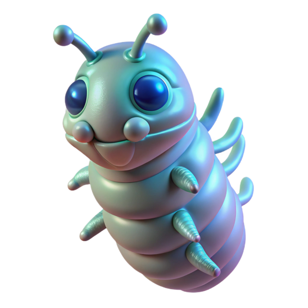 distinguished retro Alien larva, bioluminescent, segmented body, pulsating. NO BACKGROUND with Transparent Background. premium png
