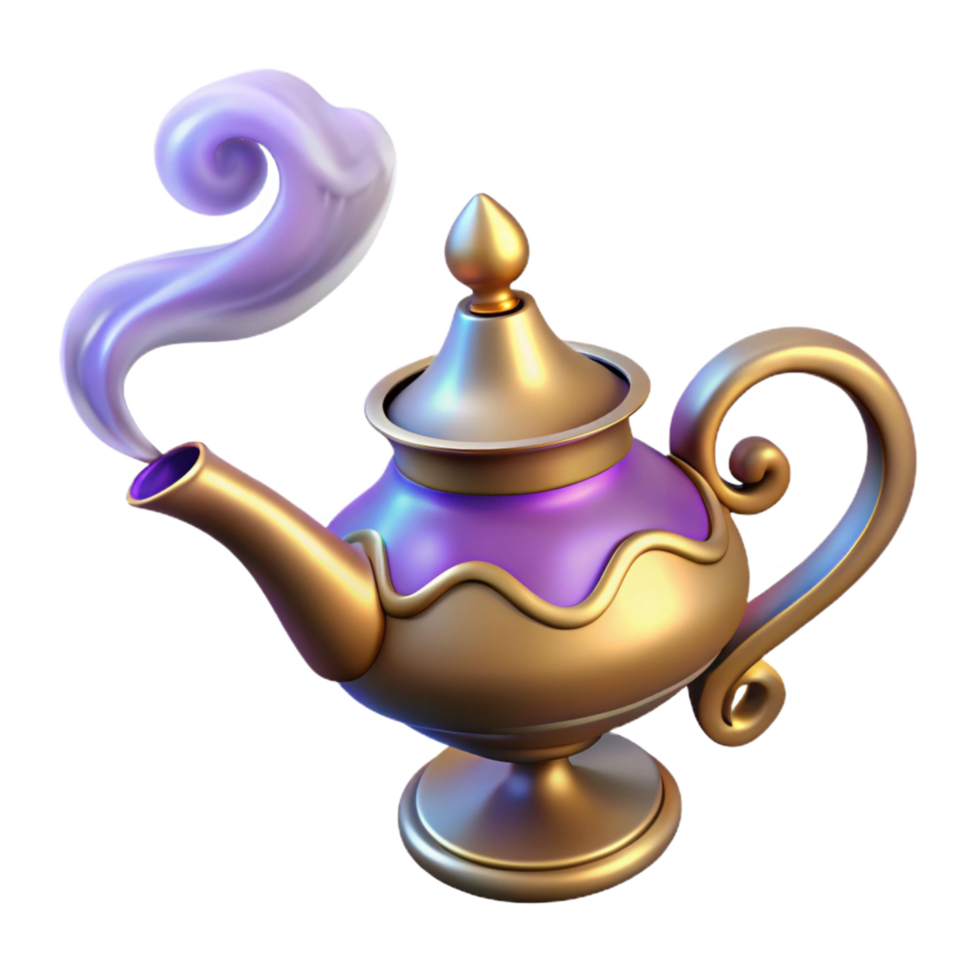 ethereal immaculate Magic lamp, ornate design, genie smoke, NO BACKGROUND with Transparent Background. flawless png