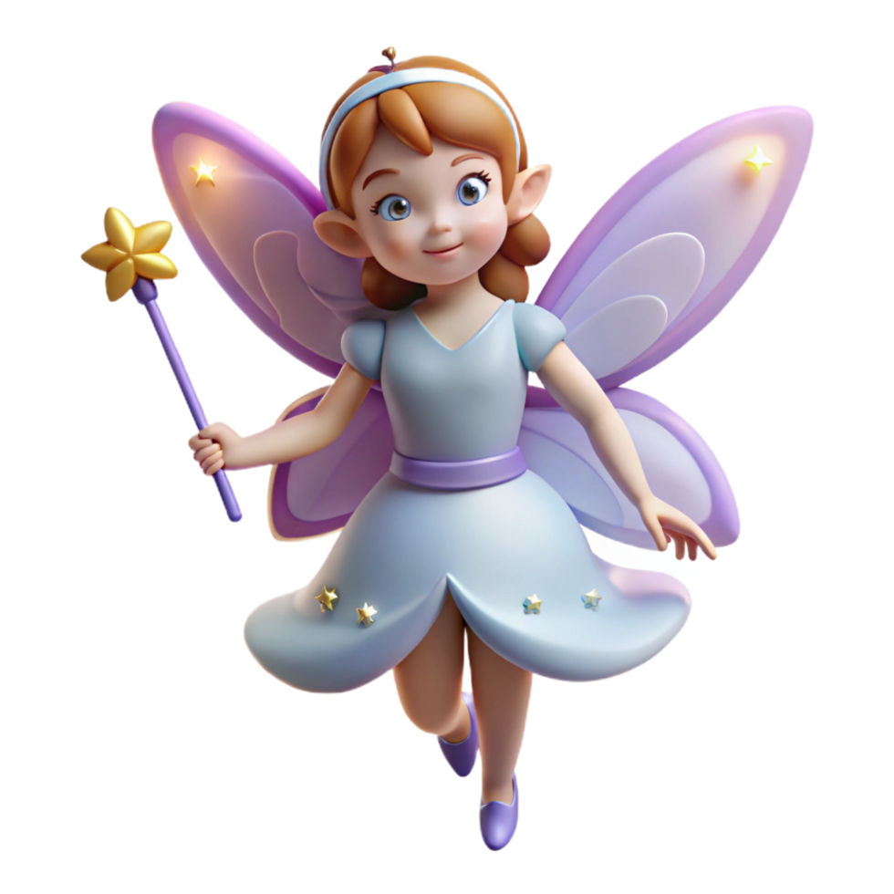 unforgettable urban A single Fairy, delicate and winged, holding a magic wand, NO BACKGROUND with Transparent Background. 4K png