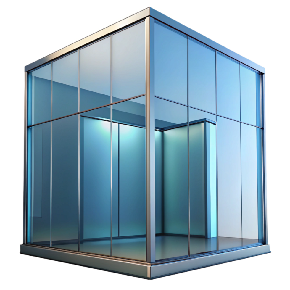 standout contemporary Glass curtain wall, reflective surface, NO BACKGROUND with Transparent Background. museum quality png