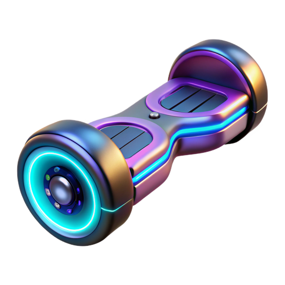 ethereal spectacular Futuristic hoverboard with glowing lights NO BACKGROUND with Transparent Background. perfect clarity png