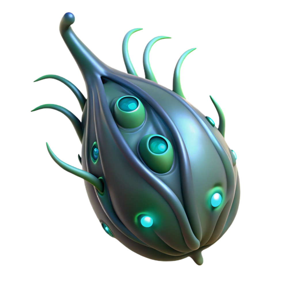 extraordinary sought-after Alien seed pod with bioluminescent markings and tendrils NO BACKGROUND with Transparent Background. png
