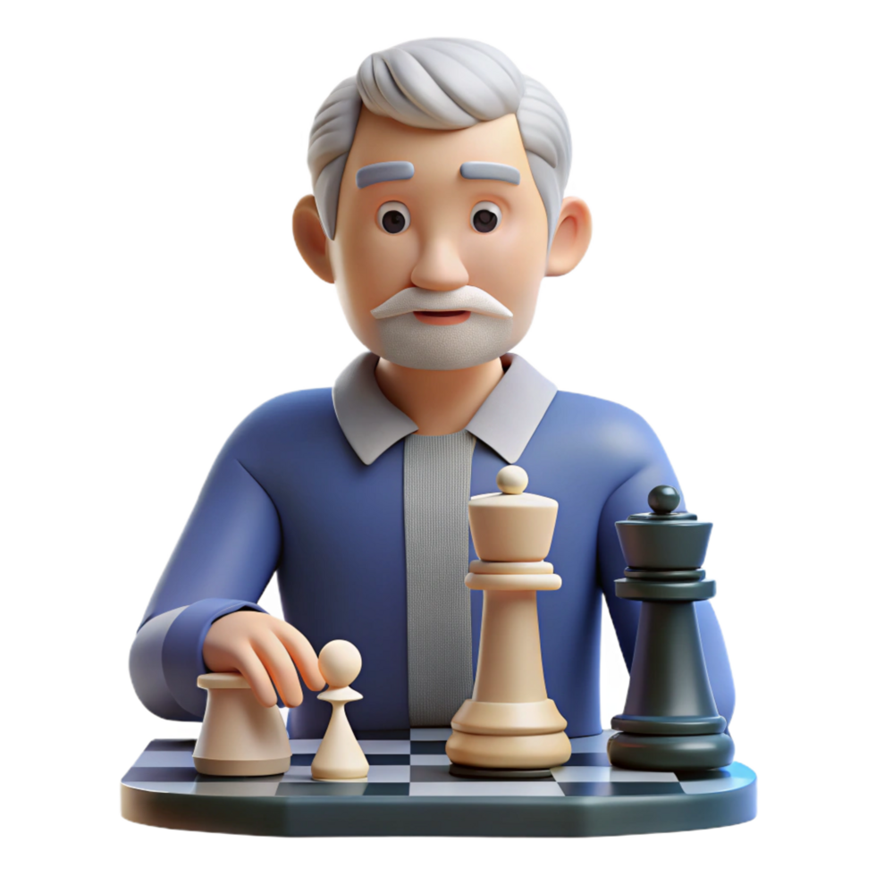 hypnotic iconic Senior man playing chess NO BACKGROUND with Transparent Background. png