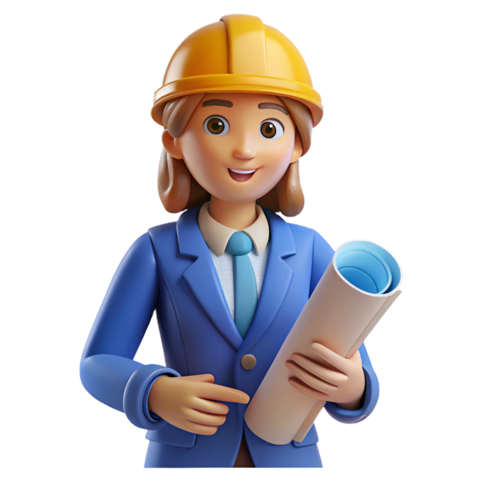 sumptuous timeless Female architect with blueprints NO BACKGROUND with Transparent Background. png