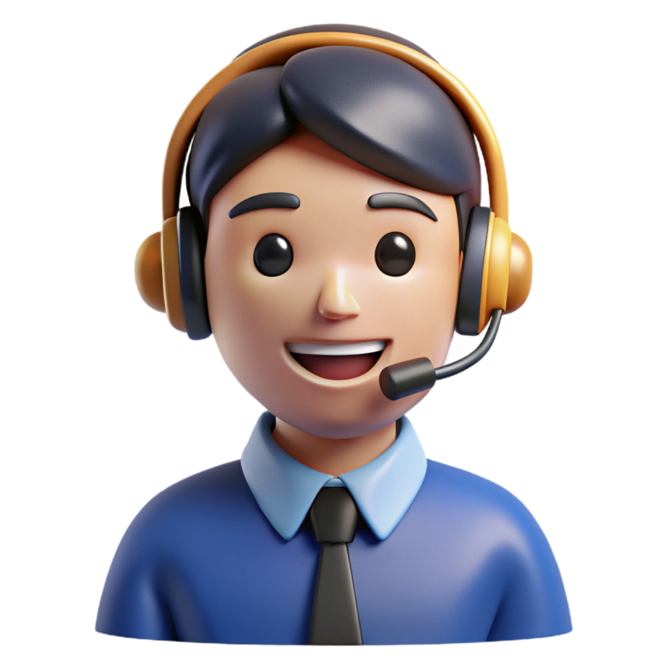 energetic spectacular Smiling customer service representative with headset, NO BACKGROUND with Transparent Background. professional png