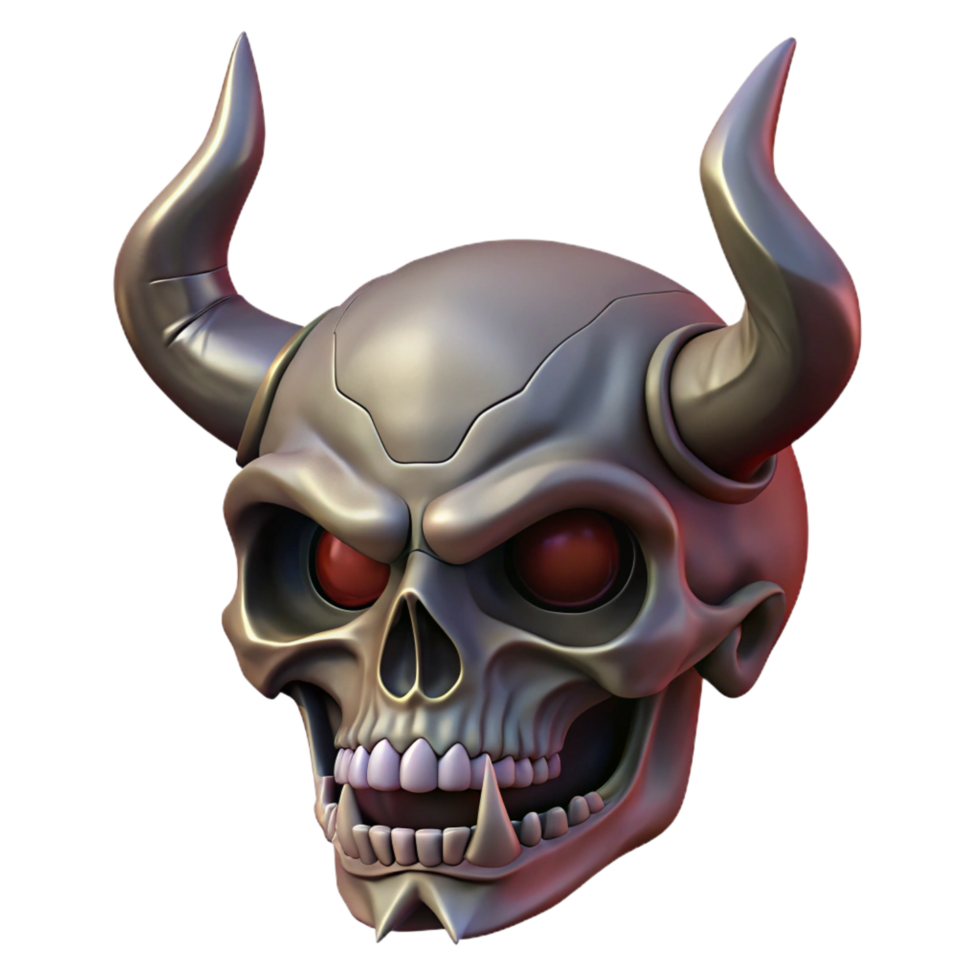 serene rustic A horned demon skull, menacing and detailed. NO BACKGROUND with Transparent Background. high resolution png