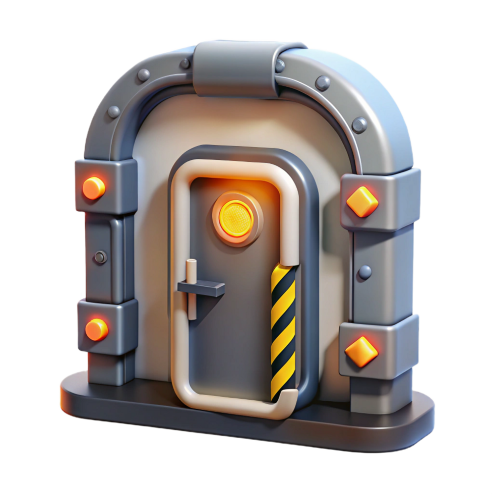 fascinating classic Spaceship airlock door with flashing warning lights. NO BACKGROUND with Transparent Background. ultra HD png