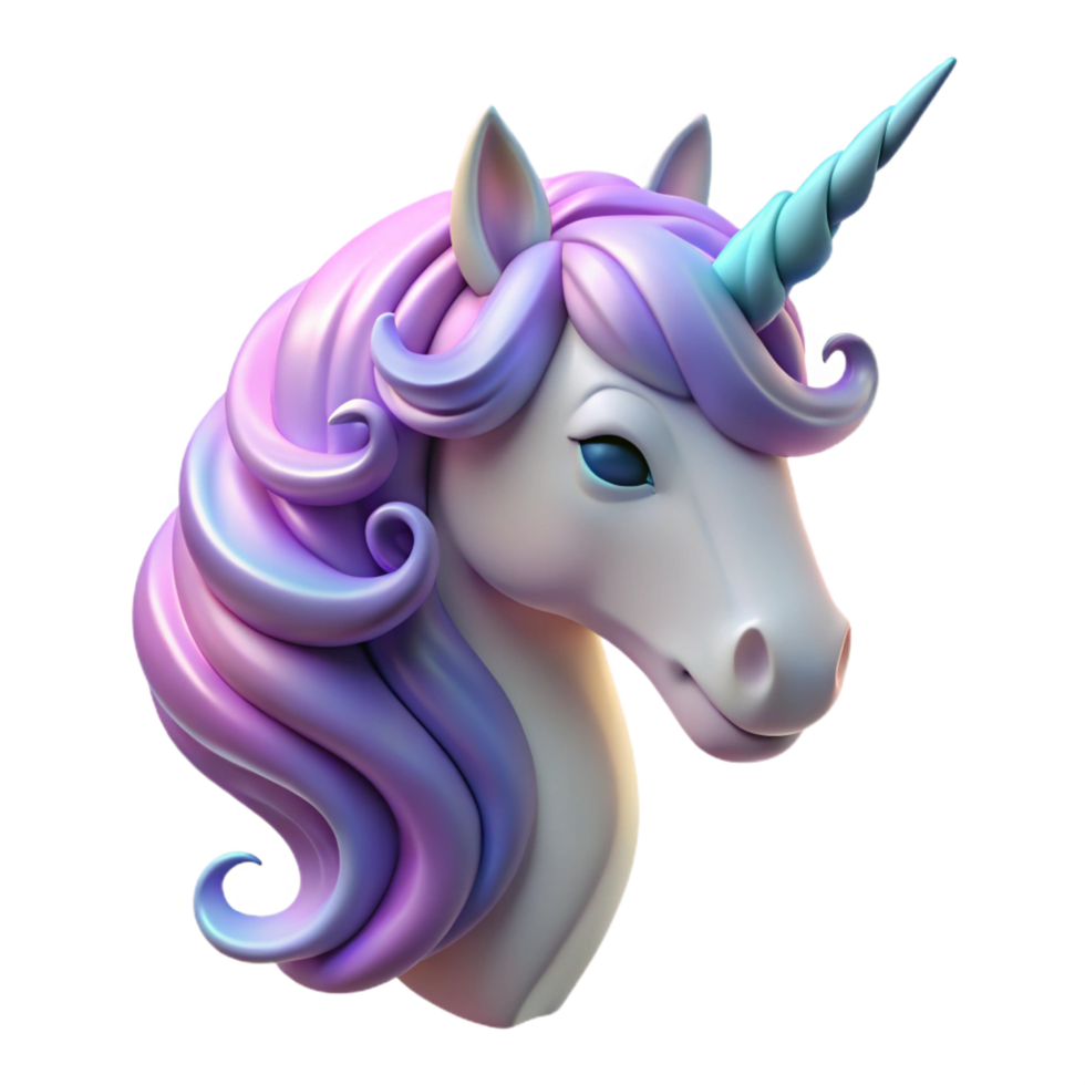 sumptuous bold elegant Mystical unicorn head, flowing mane, spiraled horn, NO BACKGROUND with Transparent Background. luxury png