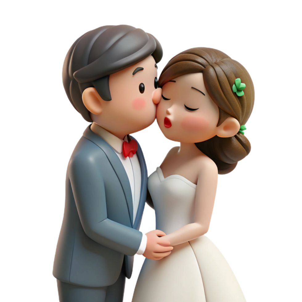 spectacular avant-garde Bride and groom kissing NO BACKGROUND with Transparent Background. detailed png